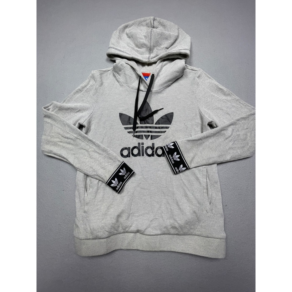 adidas Originals Hoodie Waffle Knit Grey Black Trefoil Size M Womens
